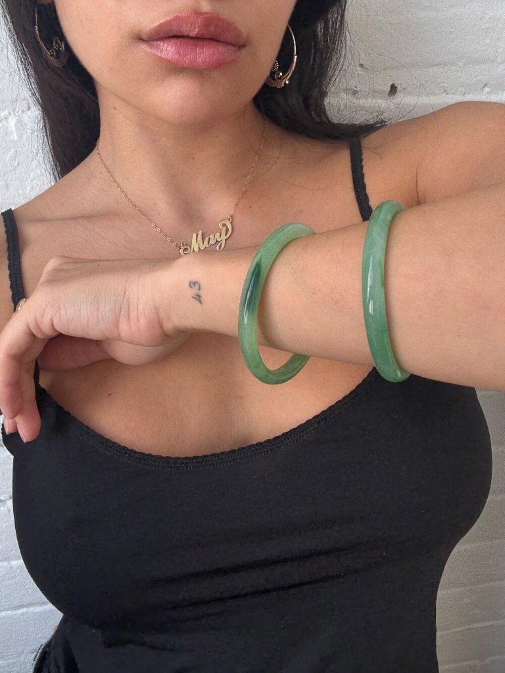 Green Jade Style Bangle Bracelet 2.6” Minimalist